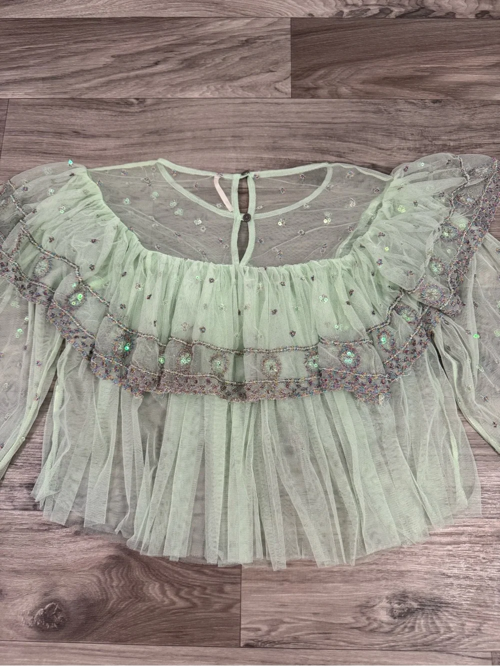 Free People Disco Ball Embellished Sequined Long Sleeve Top Blouse Size Small